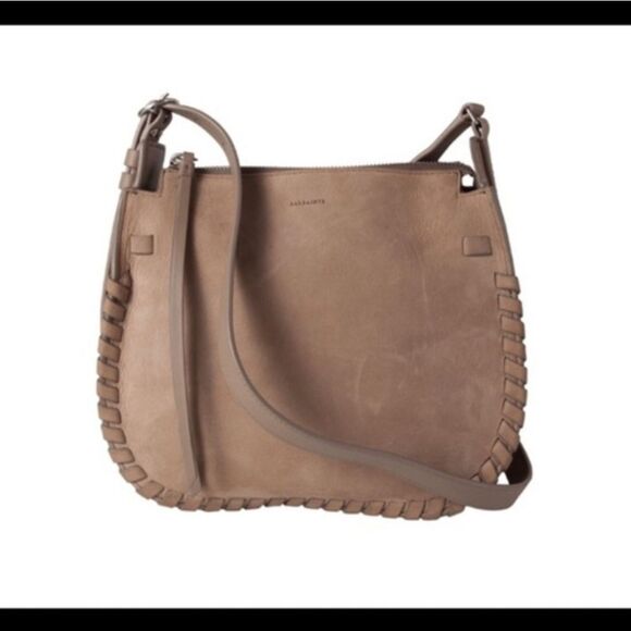 All Saints Ray Crossbody Nubuck Cow Leather Bag in Tan - Picture 1 of 16
